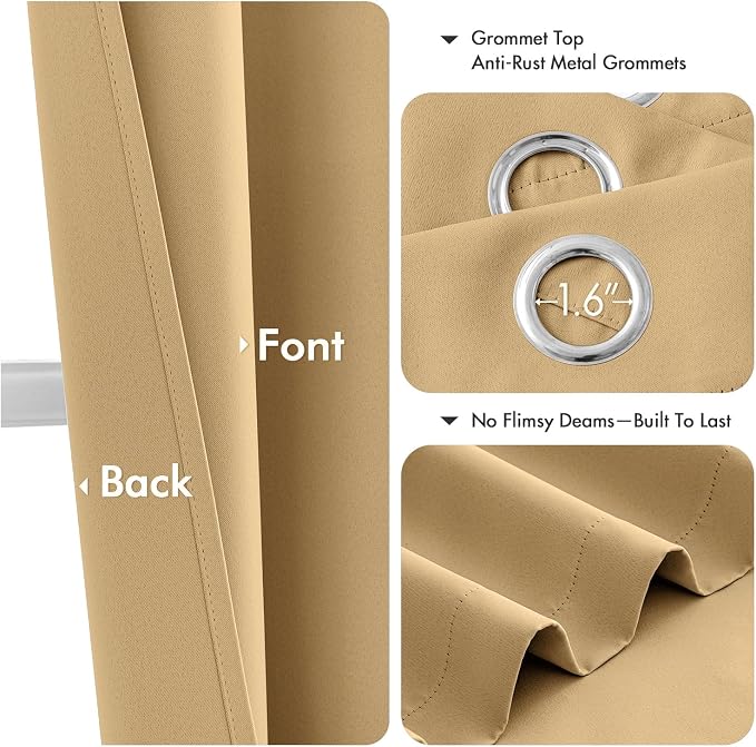 MIULEE Blackout Curtains for Bedroom 2 Panels 40 x 45 Inch Long Gold | Thermal - Image 4