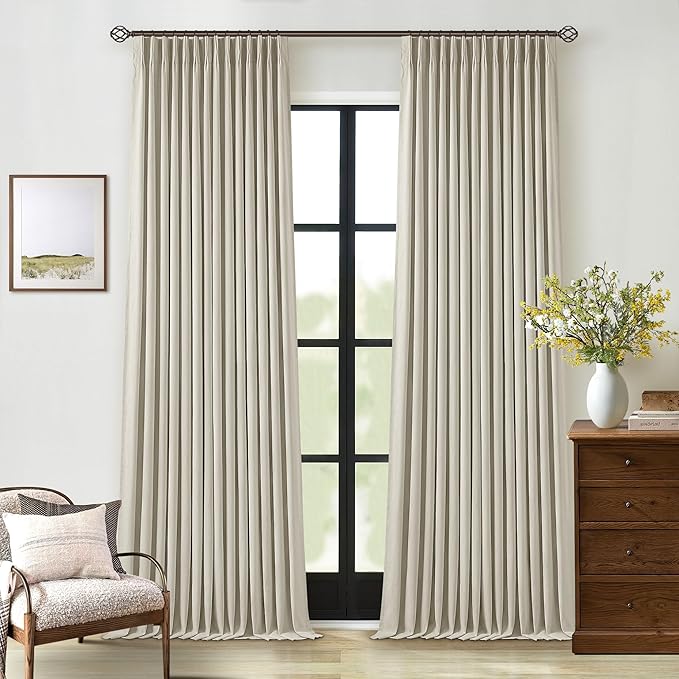 Oatmeal Pinch Pleated Linen Blackout Curtains 102 Inches Long - Image 9