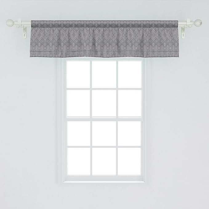 Ambesonne Aztec Window Valance Pack of 2, Pattern of Symmetric Tribal Inspired Streaks and Motifs in Greyscale Tones, Rod Pocket Curtain Valances for Kitchen Bedroom, 54" X 12", Pale Grey and Dimgray