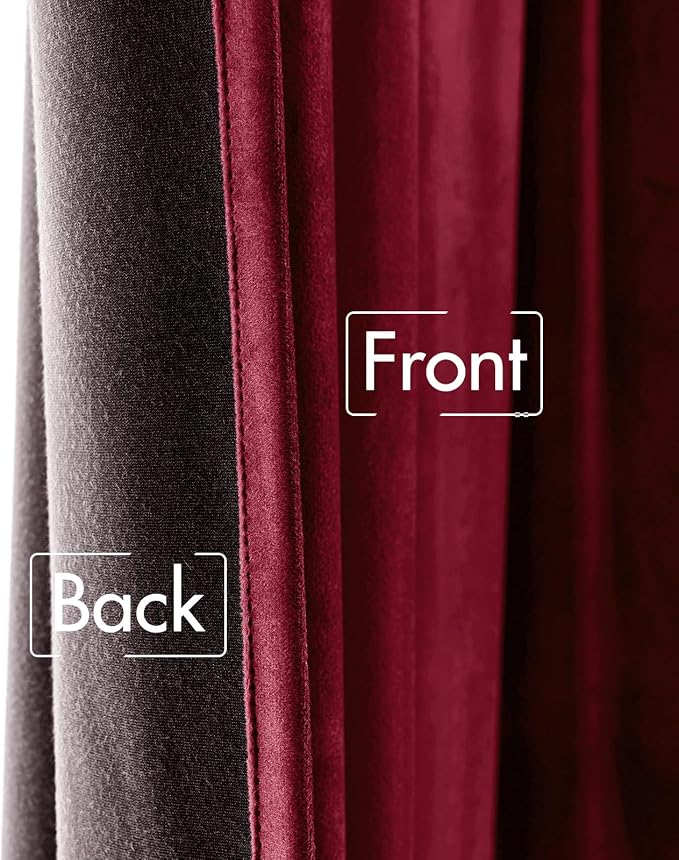 MIULEE Velvet Curtains 52x90 inches 2 Panels Burgundy Red Blackout Curtains | - Image 6