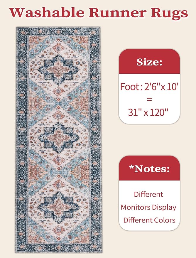 SERISSA 2'6"x10' Washable Non Slip Boho Runner Rug - Image 2