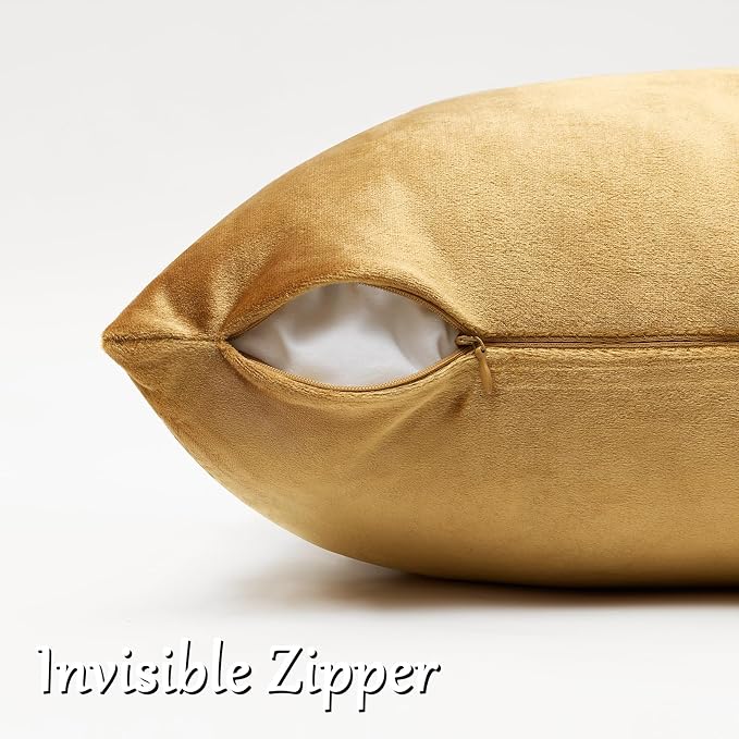 GIGIZAZA Golden Throw Pillow Covers 24x24 Decorative Velvet Cushion Covers Pack - Image 4