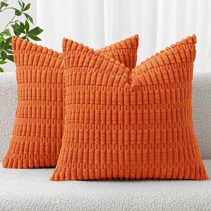 MIULEE Fall Corduroy Decorative Throw Pillow Covers 20x20 Orange Pack of 2 | by MIULEE