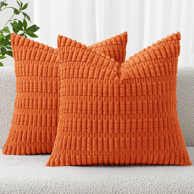 MIULEE Fall Corduroy Decorative Throw Pillow Covers 18x18 Orange Pack of 2 | by MIULEE
