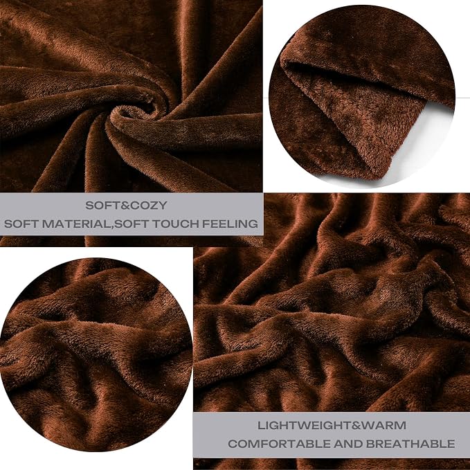 Brown Fleece Plush Throw Blanket 50"x60"for Couch Sofa Fuzzy Cozy Flannel | - Image 4