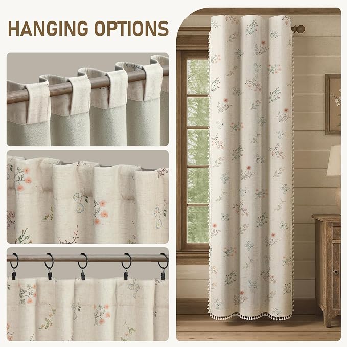 Boho Floral 100% Blackout Curtains 84 Inch 2 Panels 40" W x 84" L | Farmhouse - Image 6