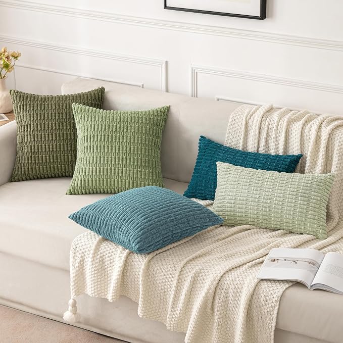 MIULEE Corduroy Decorative Throw Pillow Covers 16x16 Coastal Blue Pack of 2 | - Image 2