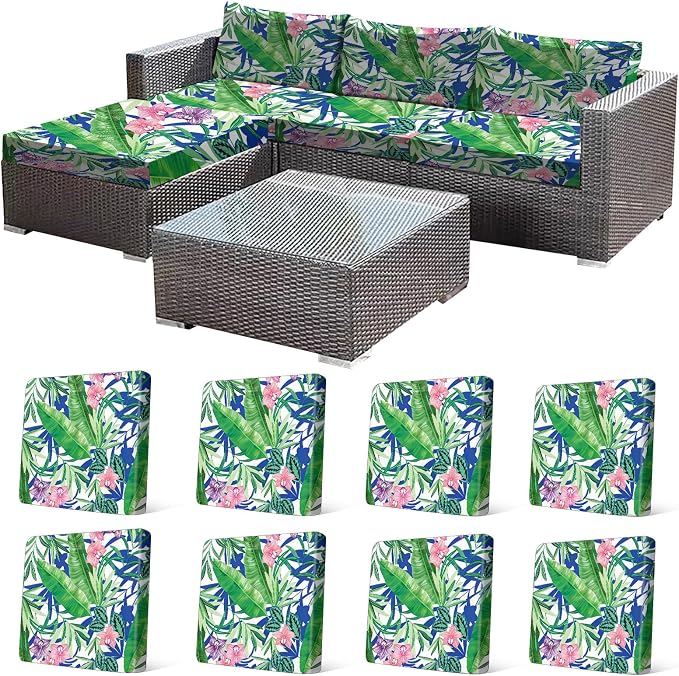 CALBODE 8 Pcs Outdoor Seat Cushion Covers, Tropical Plant | Botanical Chair by CALBODE