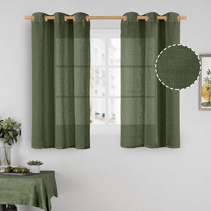Semi Sheer Linen Curtains 48 Inch Length, Light Filtering Panels Bronze Grommet by LAMIT