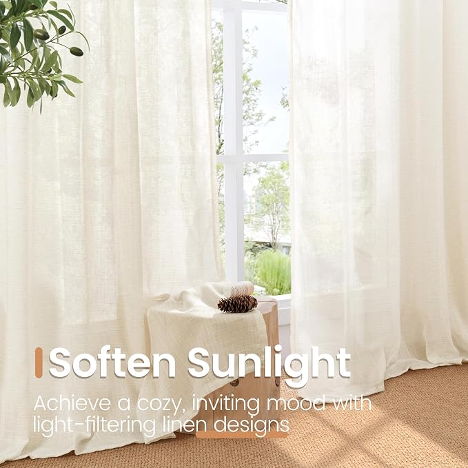 BGment Ivory Linen Curtains 98 Inches Long - Image 5