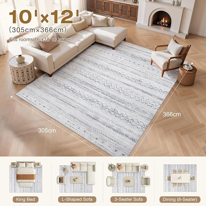 cotiled Boho 10x12 Area Rug for Living Room: Large Moroccan Washable Rug | - Image 9