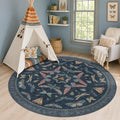 Dark Blue Vintage Playroom Round Rug 6ft, Washable Soft Area Rug by HazoHaus