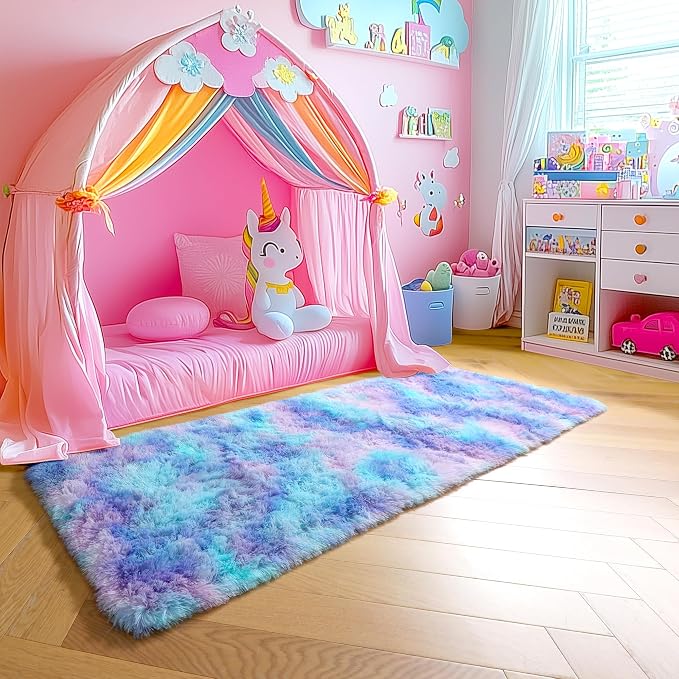 Amdrebio Purple Rainbow Mermaid Fluffy Runner Area Rug 2x6 - Image 7