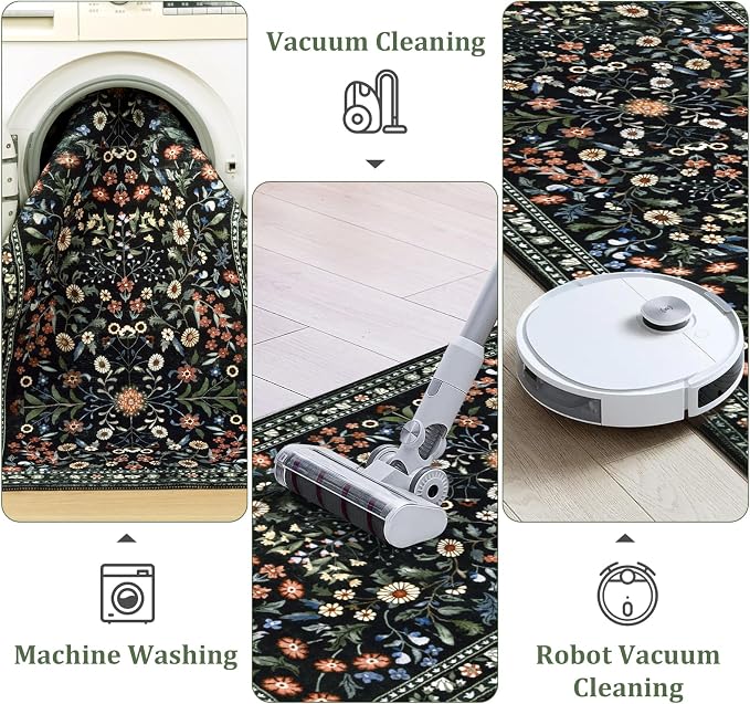 Yamaziot 2x8 Washable Hallway Runner Rug Non Slip Carpet, Colorful Black | Soft - Image 5
