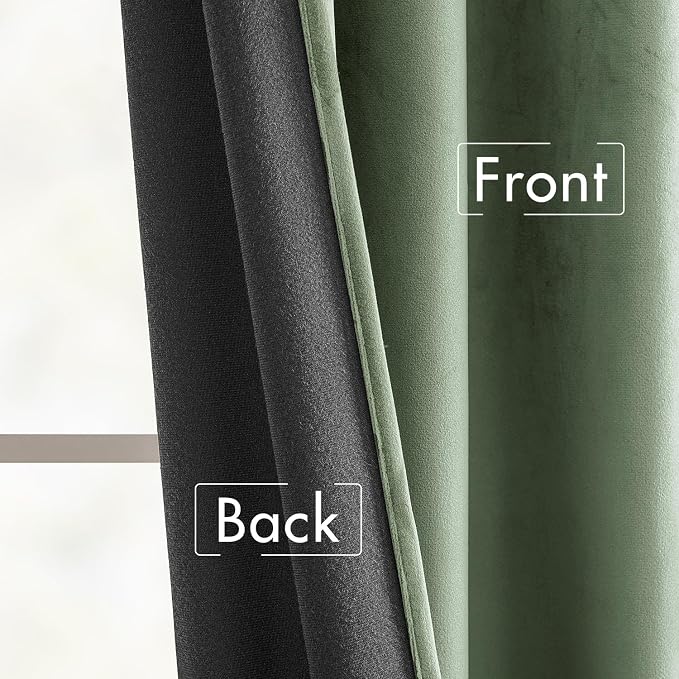 MIULEE Sage Green Velvet Curtains 52x90 inches Luxury Blackout Curtains | - Image 6