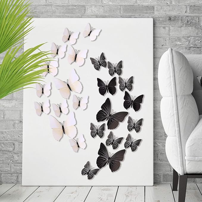 24pcs 3D Vivid Special Man-Made Lively Butterfly Art DIY Decor Wall Stickers Decals for Nursery, Bathroom, Office, 3D Crafts