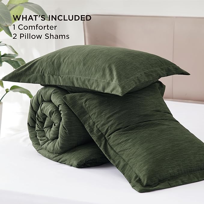 Bedsure King Size Comforter Set - Dark Green Soft Bedding for All Seasons, Cationic Dyed Bed Set, 3 Pieces, 1 King Size Comforter (104"x90") and 2 Pillow Shams (20"x36"+2")