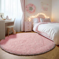 Light Pink Round Area Rugs 5ft for Bedroom Living Room, Fluffy Circle Rug for by ONASAR