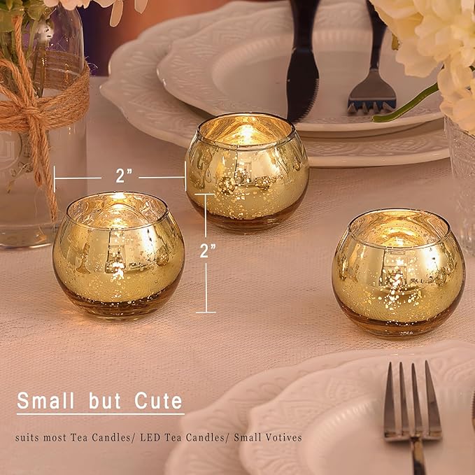 LAMORGIFT 12 Pcs Gold Votive Candle Holders -Gold Mercury Glass Candle Holders, Diwali Decorations for Home, Wedding Centerpieces for Tables, Christmas Tea Light Holders