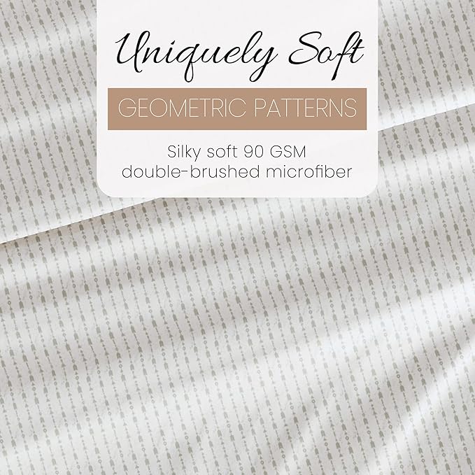 Linen Market 4 Piece King Sheet Set - Breathable, Double-Brushed Patterned Cooling Sheets – Oeko-TEX Certified Ultra Soft & Wrinkle-Free 16" Deep-Pocket King Sheets - Easy Care Beaded Arrows Gray
