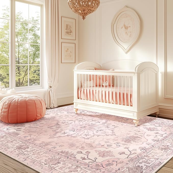 RELEANY Washable Area Rug, Water Repellent, Pet Friendly, Vintage Floral Boho - Image 2
