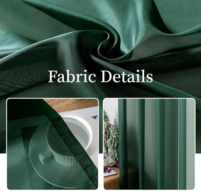 MIULEE Hunter Green Sheer Curtains 54 X 54 Inches, 2 Panels | Solid Color - Image 4