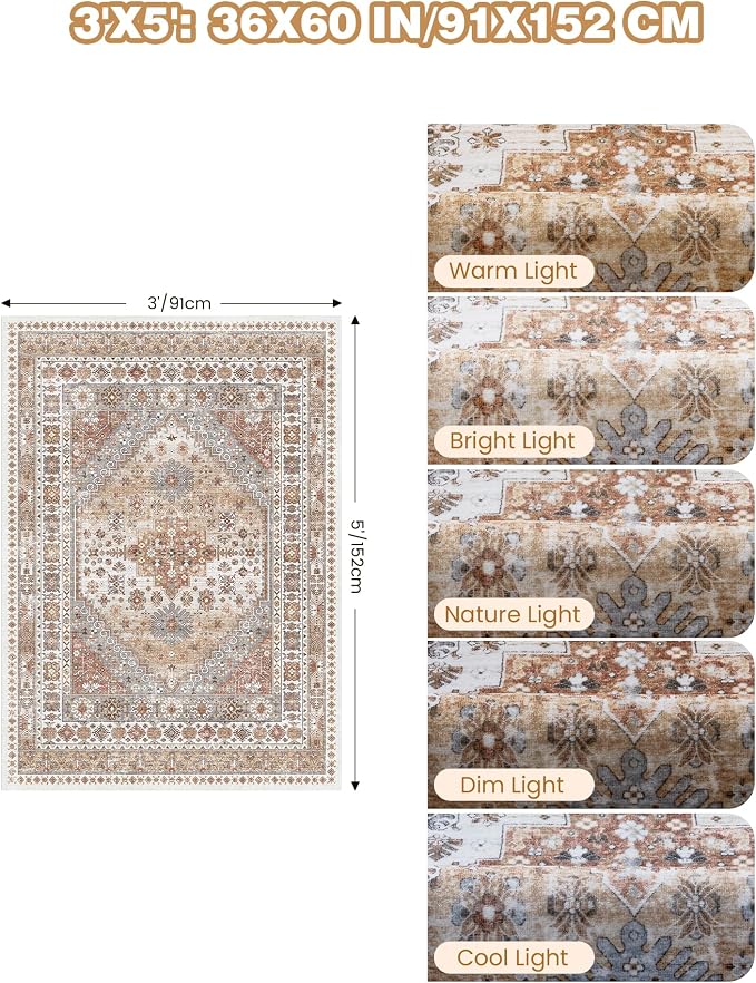 3x5 Washable Area Rug for Entryway Non Slip Kitchen Rugs, Floral Soft Living - Image 2