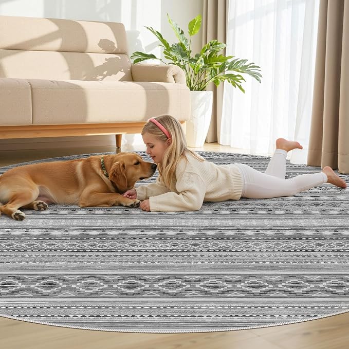 cotiled 8x8 Round Rug 8ft Circle Living Room Boho Area Rugs | Solve Modern - Image 4
