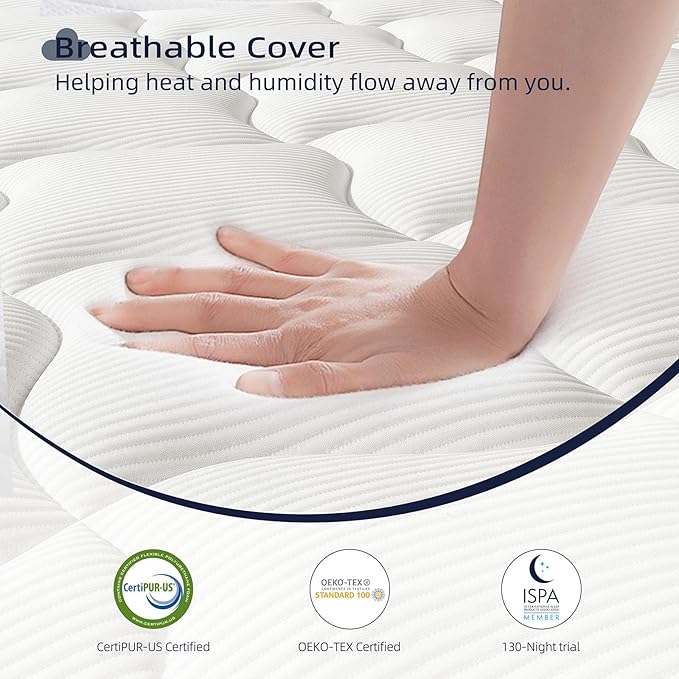Crystli Queen Size Mattress 12 Inch-Hybrid Mattress Bed in A Box, Medium Firm for All Sleepers, Pressure Pain Relief, Motion Isolation, Fiberglass-Free, Pocket Spring, Strong Edge Support