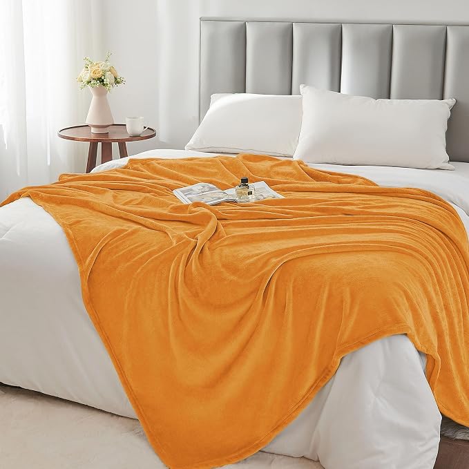 BEDELITE Fleece Blanket Soft Fall Queen Bed Blanket Burnt Orange 90"x90" | - Image 5
