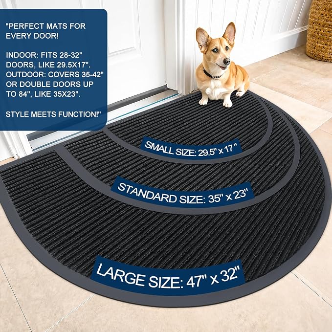 OLANLY Half Circle Front Door Mat 29.5x17, Waterproof Heavy-Duty Doormat | Black - Image 3