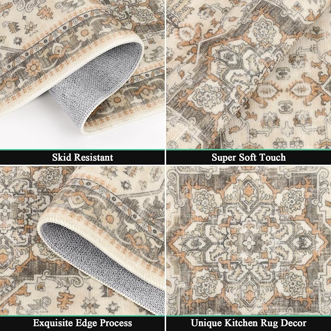 HEBE Boho Kitchen Rugs Set of 3, Non Slip Washable Kitchen Mats - Image 4
