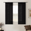 Black Pinch Pleated Linen Semi Sheer Curtains 45 Inch Length 2 Panels Set | by Twodrapes