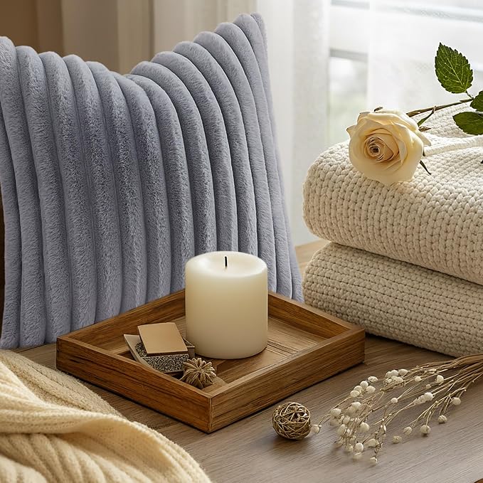 decorUhome Fall Faux Fur Throw Pillow Covers 20x20 Set of 2 Grey | Decorative - Image 9