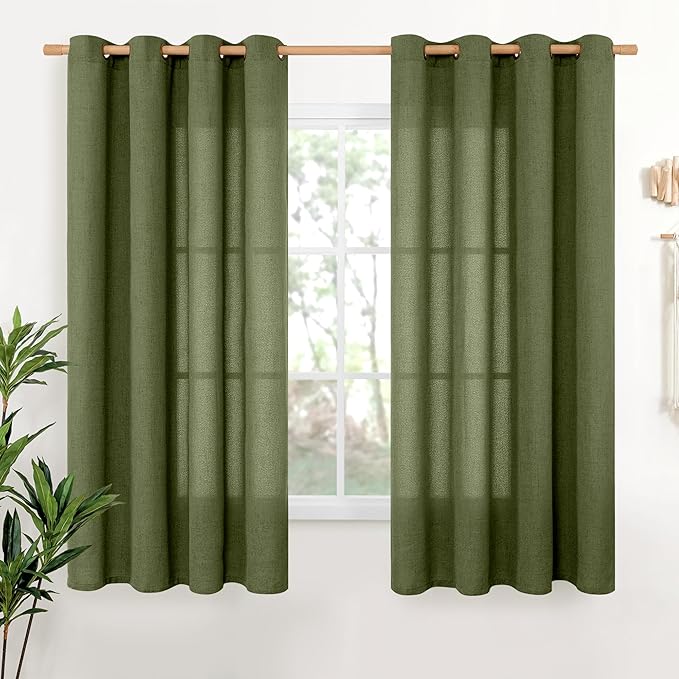 YoungsTex Olive Green Linen Curtains 63 Inch Length by YoungsTex