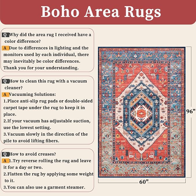 SERISSA 5x8 Washable Non Slip Boho Area Rug - Image 2