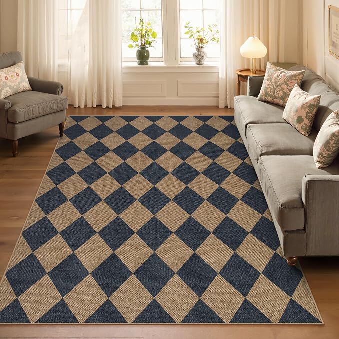 Lahome Checkered Easy Jute 5x7 Outdoor Patio Rug, Living Room Rugs Washable | - Image 6