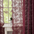 YJ YANJUN Vintage Lace Curtains 63 Inch Length 2 Panels- Burgundy Sheer Curtains by YJYANJUN