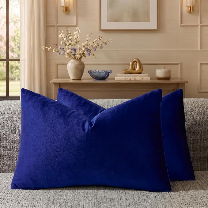 GIGIZAZA Royal Blue Velvet Throw Pillow Covers 12x20 Pack of 2 | Decorative by GIGIZAZAFocusingonhomedecoration