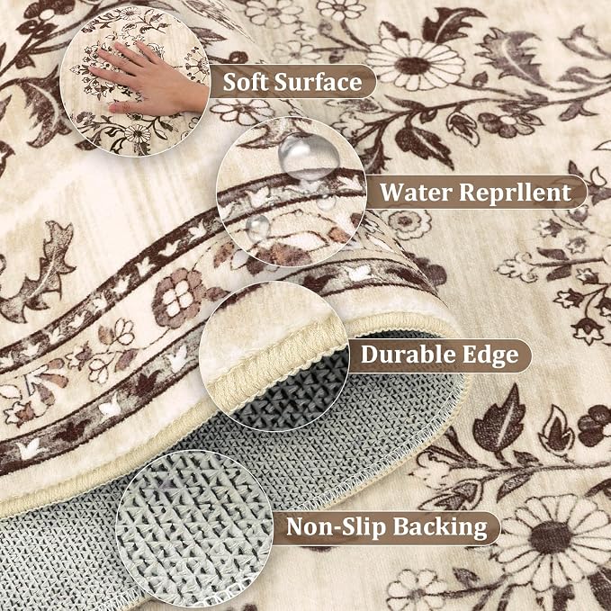 Yamaziot 2x12 Washable Hallway Runner Rug Non Slip Floral Carpet, Stain - Image 4