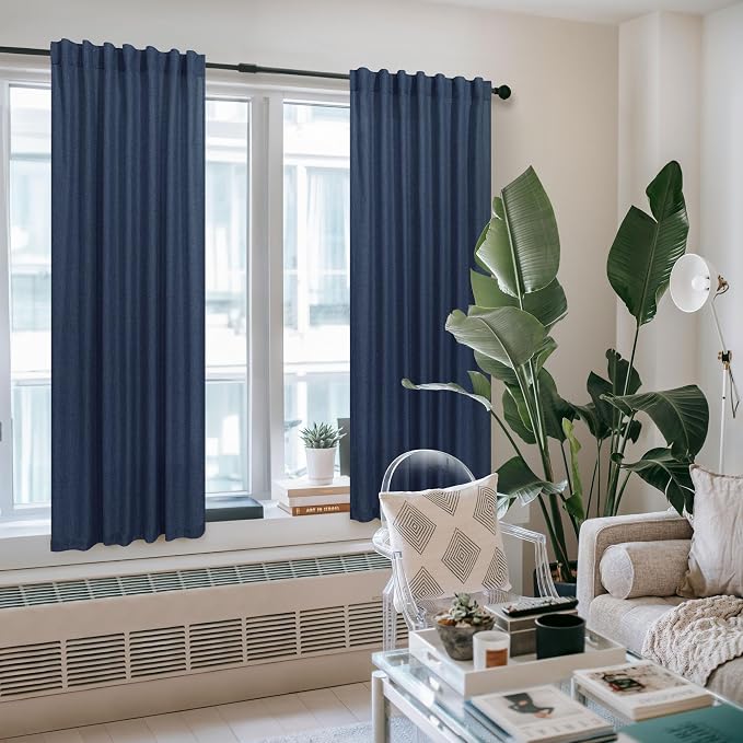 Navy Curtains 38 Inch Width for Kitchen Door 2 Panel Back Tab Pocket Semi Sheer - Image 7