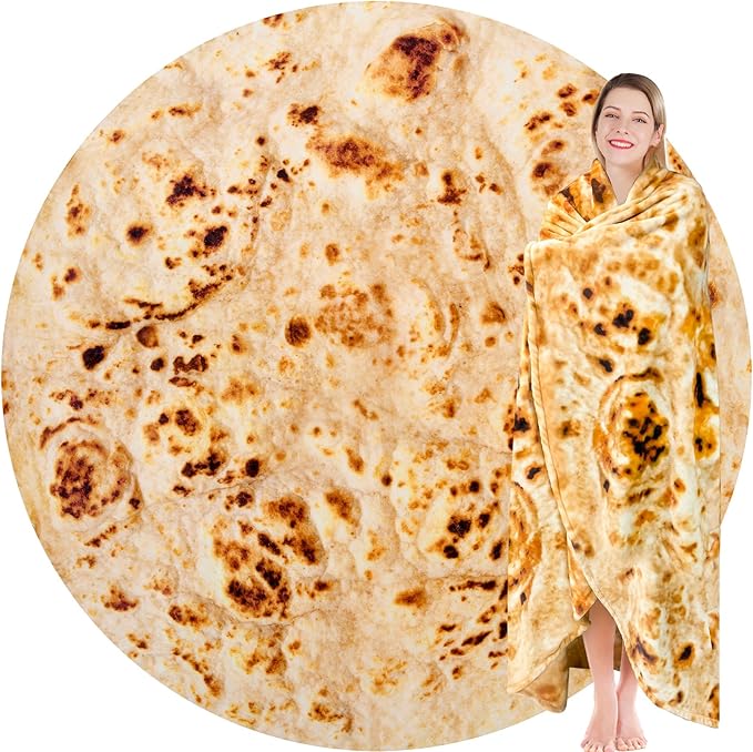 Jorbest Burritos Tortilla Throw Blanket Birthday Gifts for Adult and Kids, Realistic Tortilla Food Blanket Funny Gifts for Women Men Teen Mom Dad, 285 GSM Soft Flannel Taco Blanket (Tan, 47 inches)