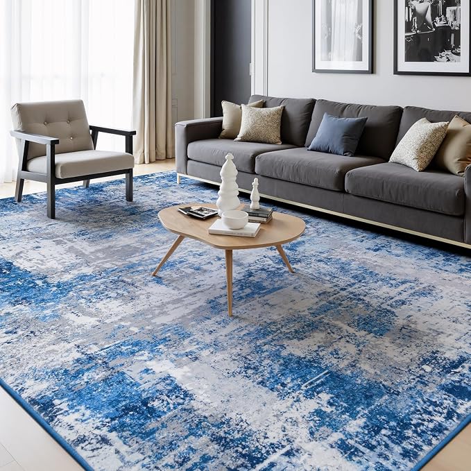 Rugflix 5x7 Area Rugs for Living Room, Washable Blue Grey Large Rug | Machine - Image 9