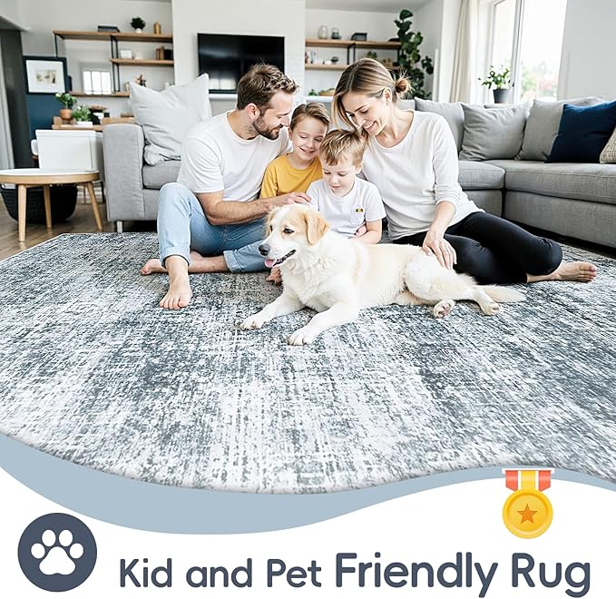 8x10 Area Rug for Living Room Bedroom: Non-Slip Modern Light Slate Blue | - Image 4