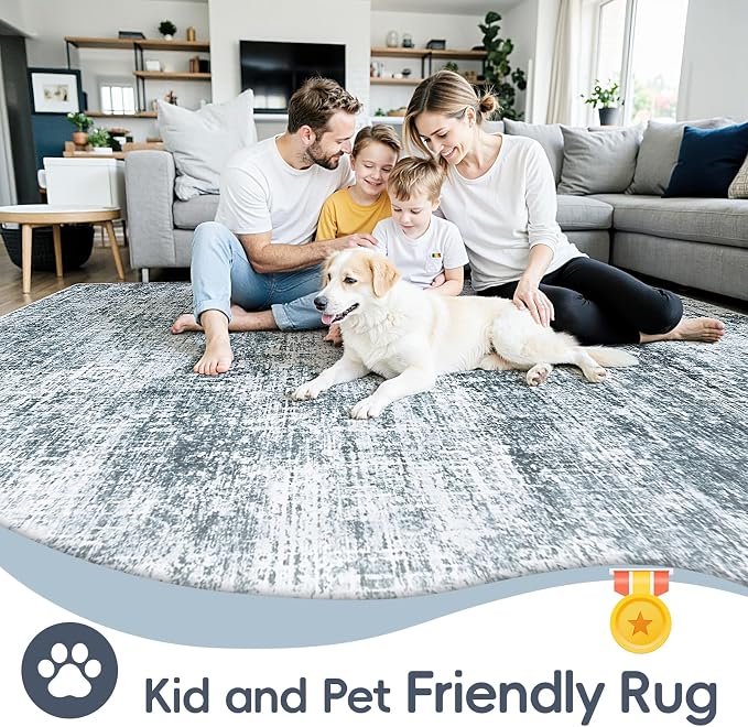 9x12 Area Rug for Living Room Bedroom: Non-Slip Modern Light Slate Blue | - Image 4