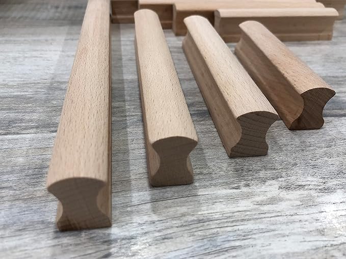 10Pcs Unfinished Beech Wood Solid Furniture Pulls Handles,Unfinished Unpainted Paintable Wooden Handles Cupboard Closet Drawer Handle Pull,Length 6.3",Hole Dis.5.04"