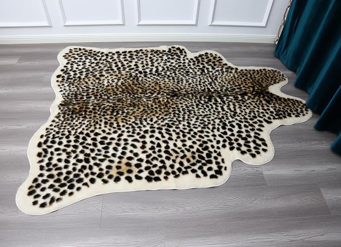 Huichenxing2021FURSTORE Faux Cheetah Area Rug Animals Printed Hide Mats Leopard - Image 2