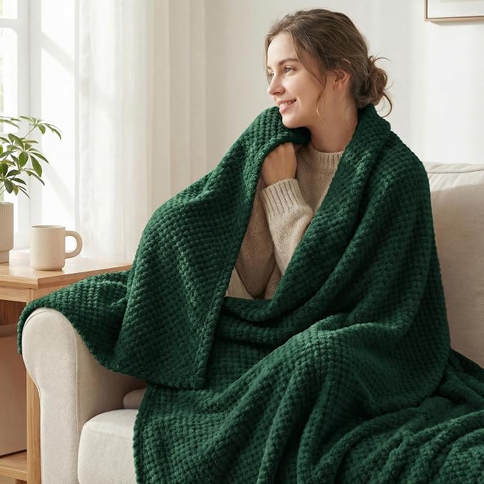 Exclusivo Mezcla Soft Waffle Fleece Bed Blanket Queen Size, Cozy Flannel - Image 2