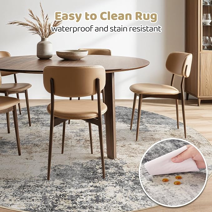LOONGRUG Round Rug 10x10 Washable Circle Large Neutral Modern Abstract Rug | - Image 4
