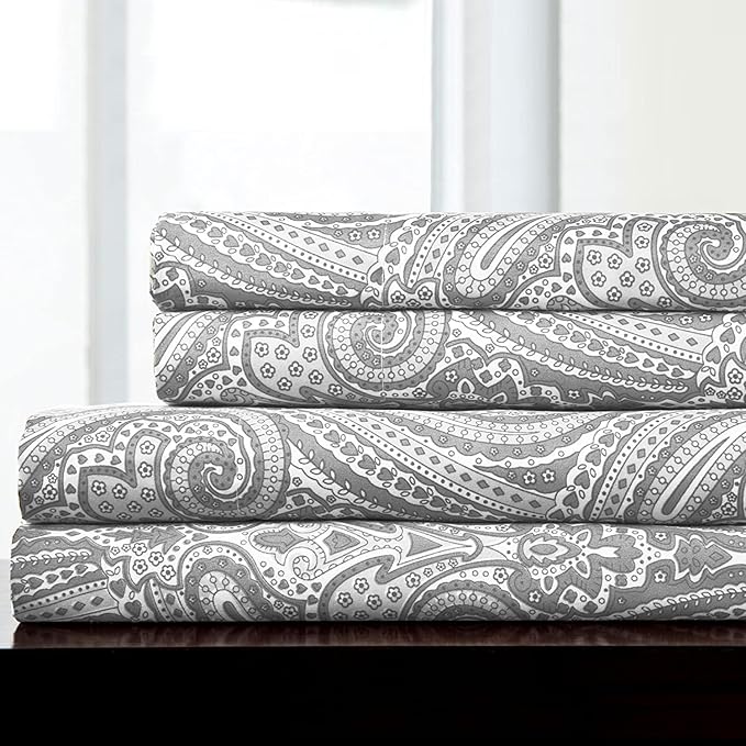 California King Sheet Sets - Breathable Luxury Sheets with Full Elastic & Secure Corner Straps Built In - 1800 Supreme Collection Cal King Deep Pocket Bedding, Sheet Set, California King, Paisley Gray